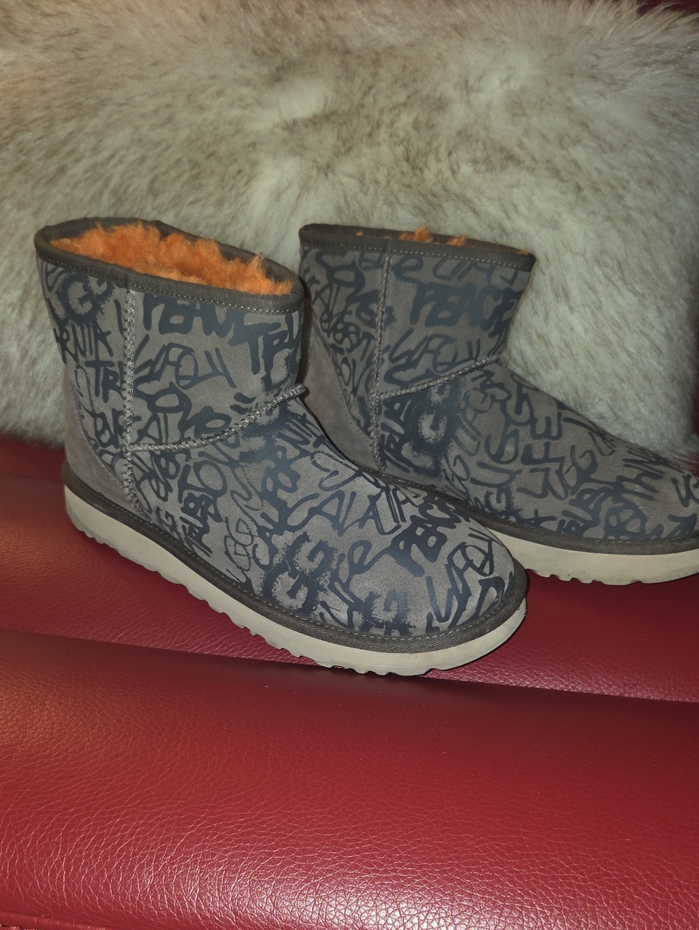 UGG Brown Graffiti Boots with Orange Lining